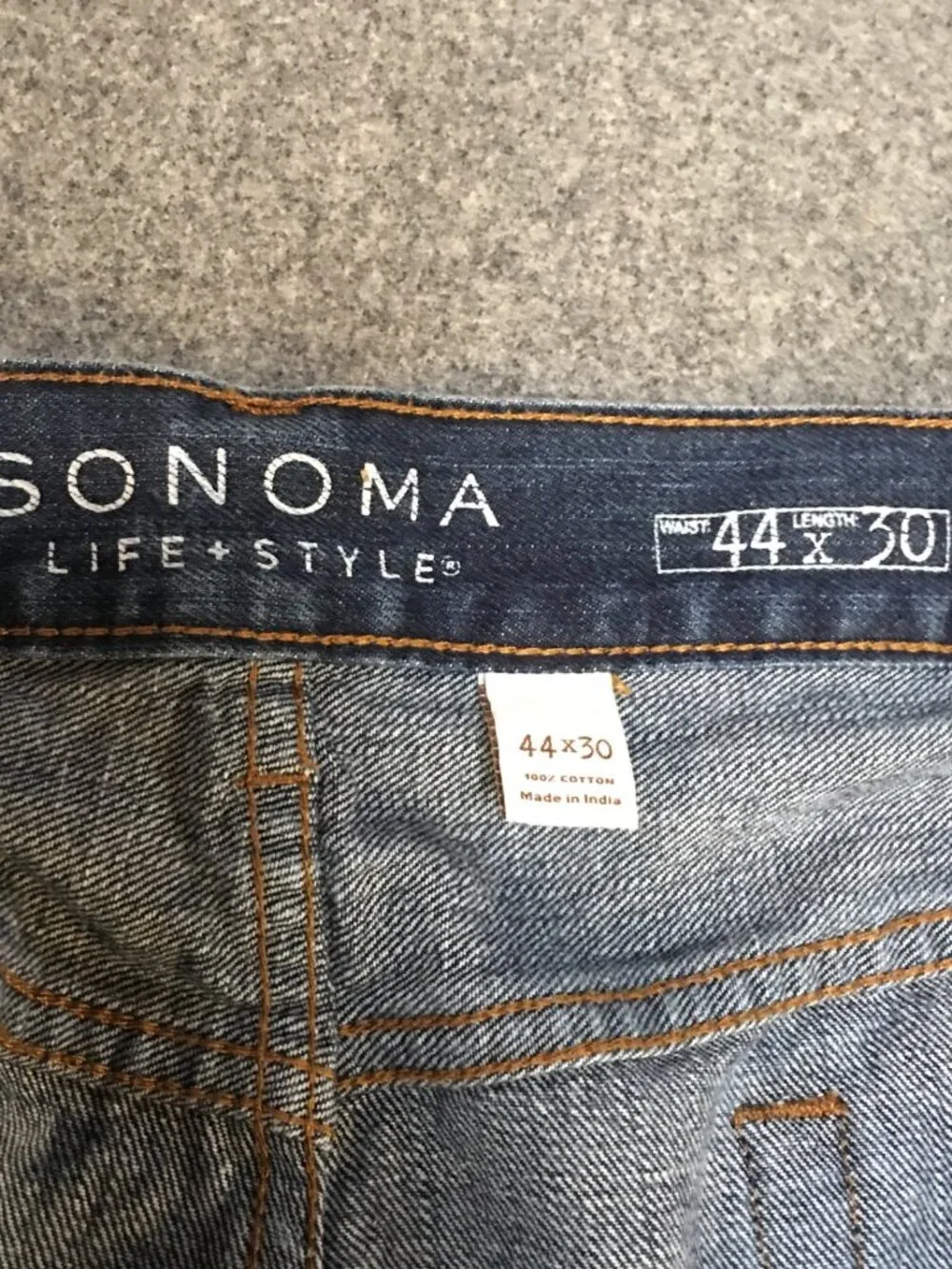 Sonoma Men 44x30 Jeans Blue Dark Wash Denim Straight Fit Relaxed 100% Cotton